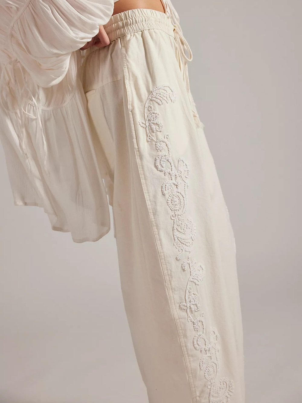 Free people Lex Embroidered Pull-On Barrel Pants